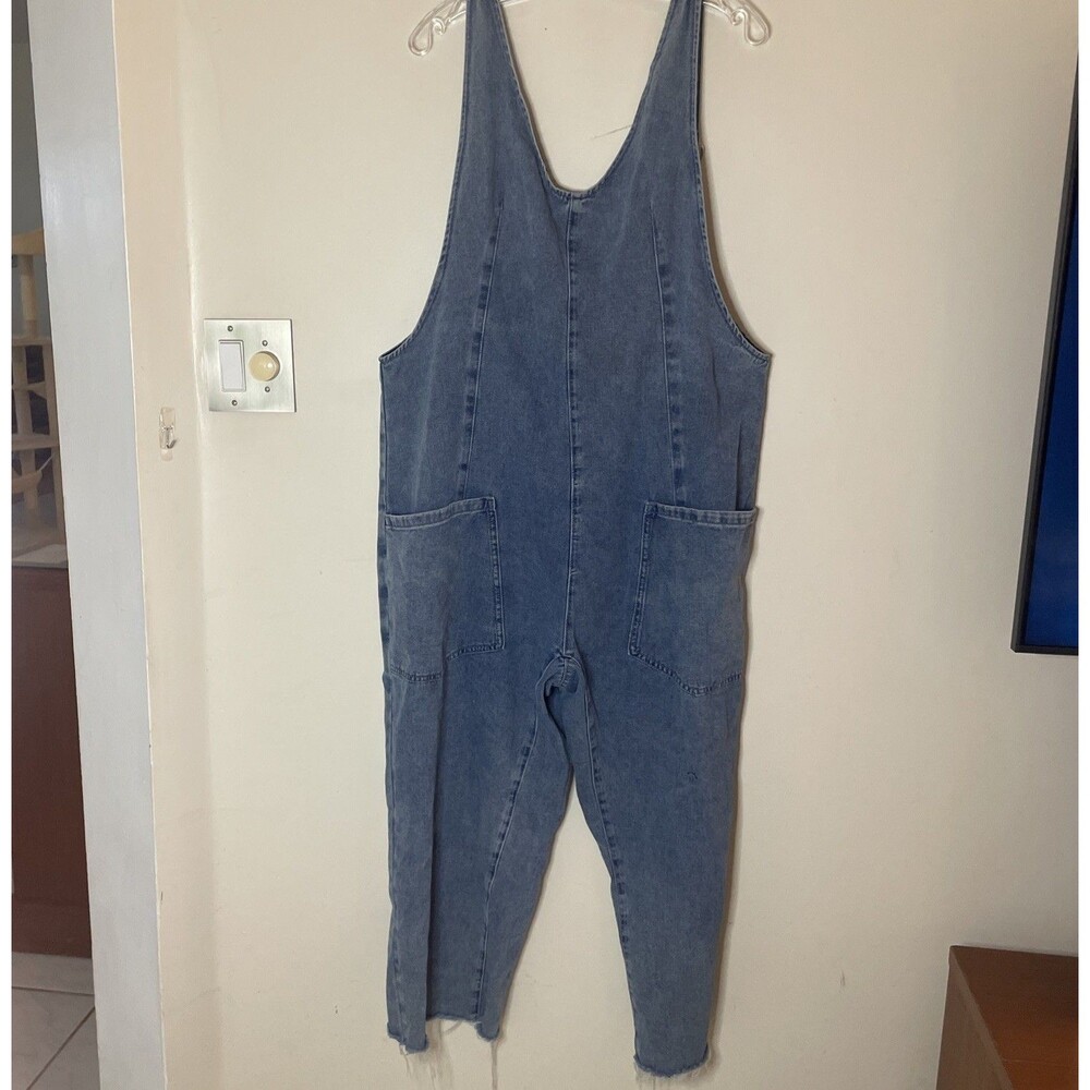 Denim Jean Jumpsuit Overalls With Pockets Cut Off Hem Size XL